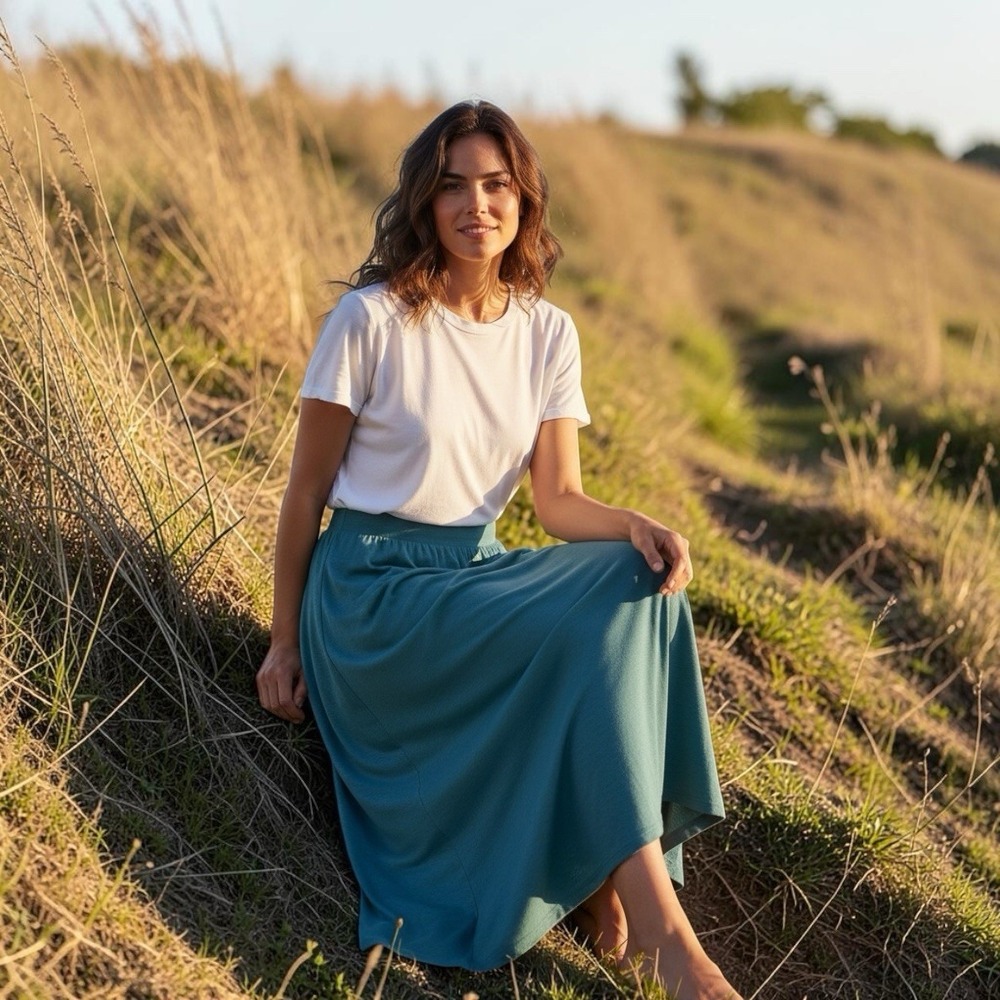 NEW Halara Breezeful Maxi Skirt Women XL Turquoise Flowy Stretch Comfy